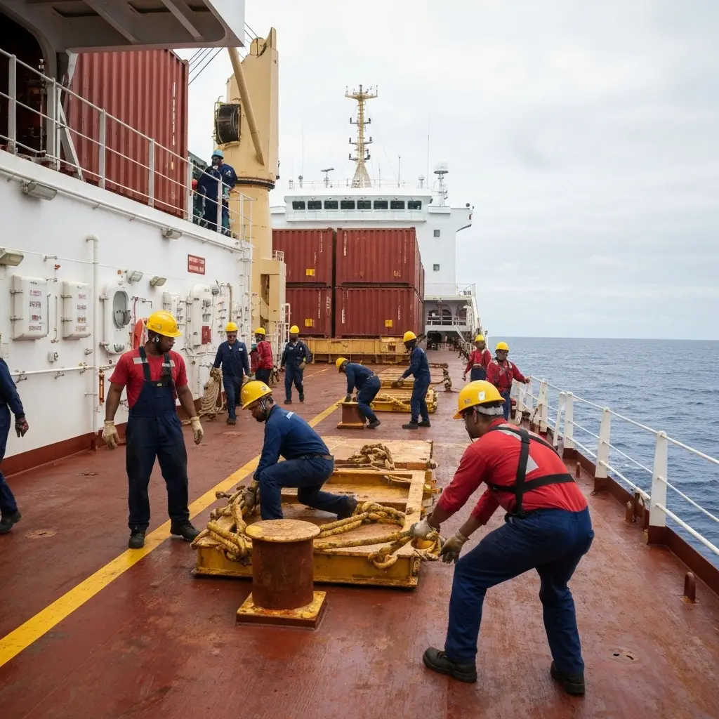 Professional maritime crew on deck